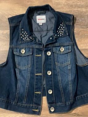 BONGO Embellished Dark Blue Denim Vest 1X (runs small)